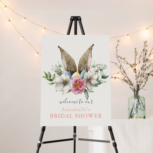 Floral Bunny Ear Bridal Shower Welcome Foam Board (In Situ (Stand))