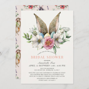 Floral Bunny Ear Drive-by Bridal Shower Invitation