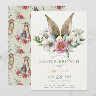 Floral Bunny Ear Easter Brunch & Egg Hunt Invitation