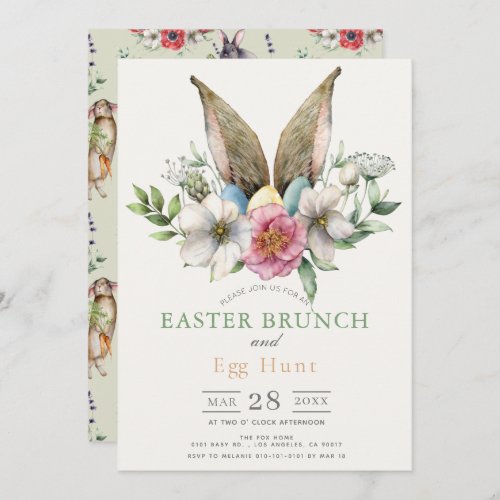 Floral Bunny Ear Easter Brunch  Egg Hunt Invitation