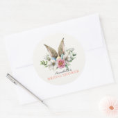 Floral Bunny Ear Spring Bridal Shower Classic Round Sticker (Envelope)