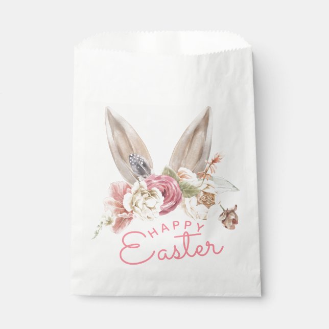 Floral Bunny Ears | Happy Easter Favor Bag (Front)