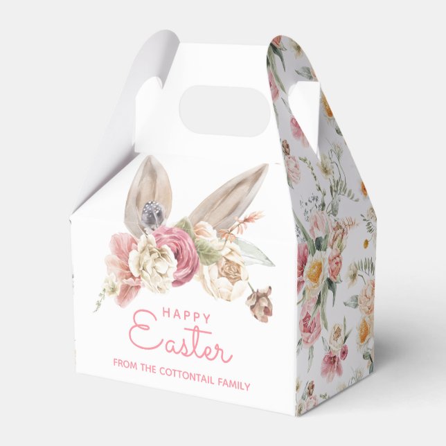 Floral Bunny Ears | Happy Easter Favor Box (Front Side)