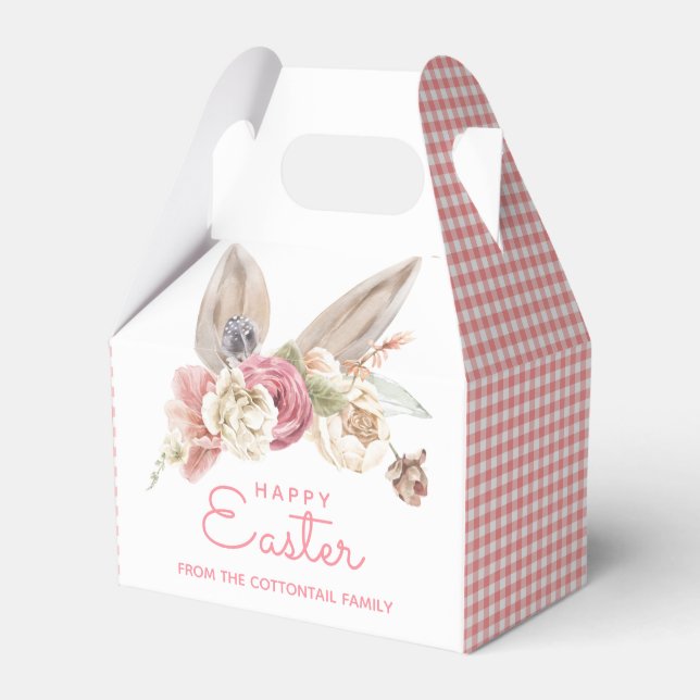 Floral Bunny Ears | Happy Easter Favor Boxes (Front Side)