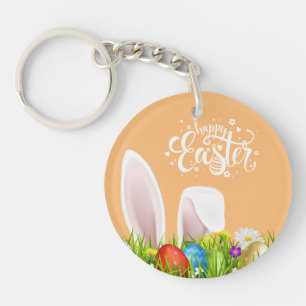 Floral Bunny Ears Happy Easter   Keychain