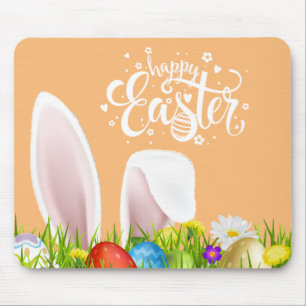 Floral Bunny Ears Happy Easter   Mousepad