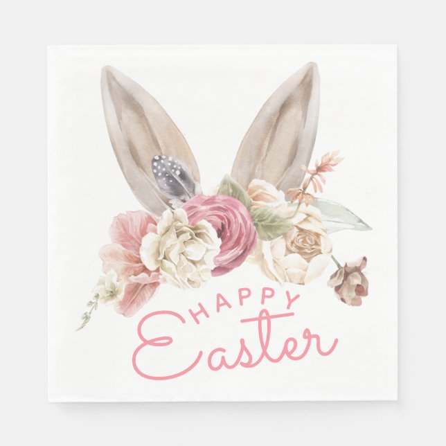 Floral Bunny Ears | Happy Easter Napkins (Front)