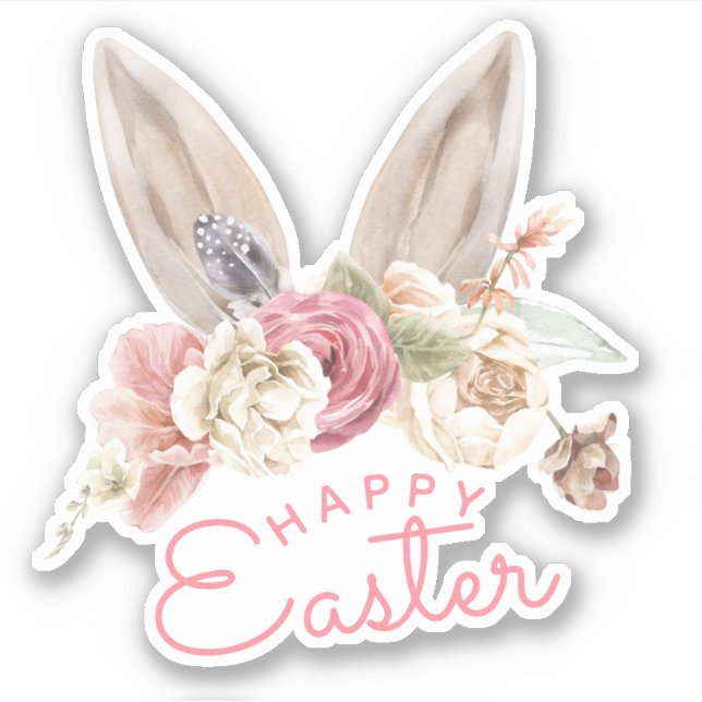 Floral Bunny Ears | Happy Easter Sticker (Front)