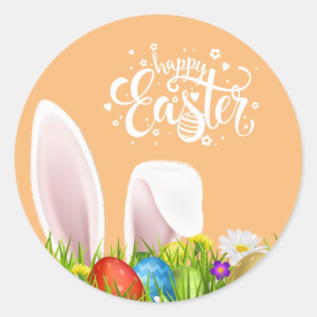 Floral Bunny Ears Happy Easter | Sticker Seal (Front)