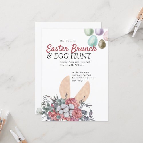 Floral Bunny Easter Brunch Egg Hunt Invitation