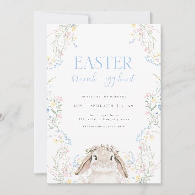 Floral Bunny Easter Brunch & Egg Hunt Invitation (Front)
