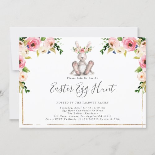 Floral Bunny Easter Egg Hunt Invitation