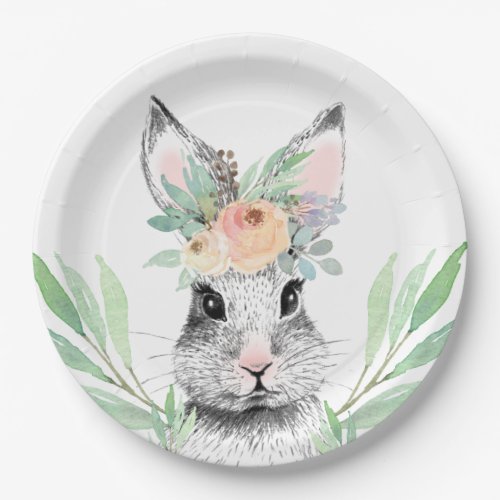 Floral Bunny Easter Paper Plates