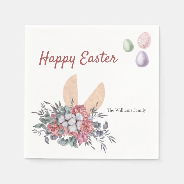 Floral Bunny Easter Personalized Naplins Napkins (Front)