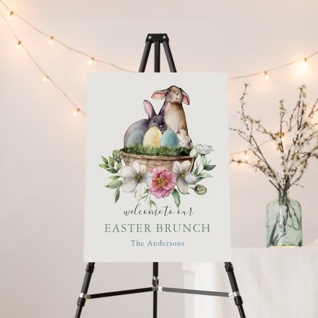 Floral Bunny Eggs Easter Brunch Welcome Foam Board (In Situ (Stand))