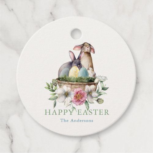 Floral Bunny Eggs Happy Easter Favor Tags