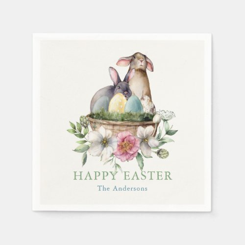 Floral Bunny Eggs Happy Easter Napkins