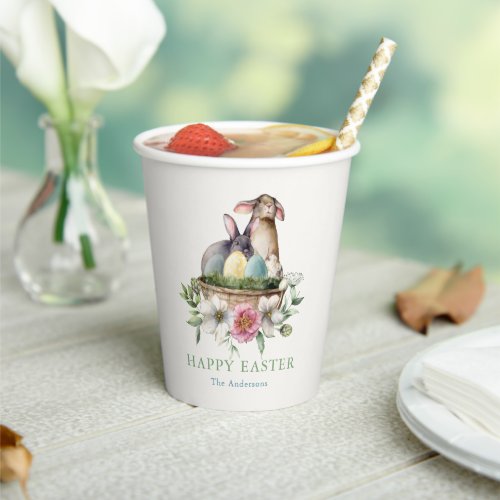 Floral Bunny Eggs Happy Easter Paper Cups