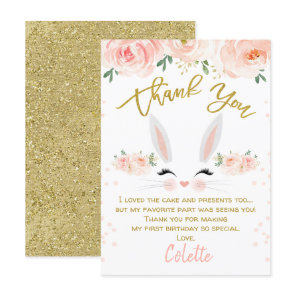 Floral bunny face birthday thank you card