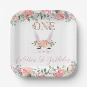 Floral Bunny Face Some Bunny 1st Birthday Paper Plates