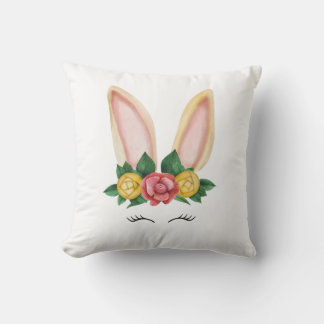 Floral Bunny Fantasy Throw Pillow