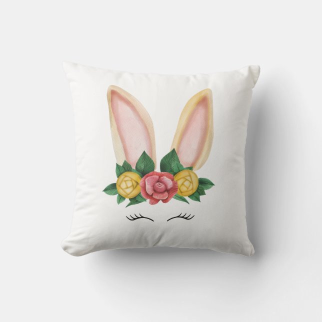 Floral Bunny Fantasy Throw Pillow (Front)