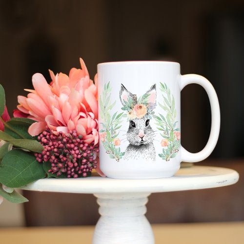 Floral Bunny Giant Coffee Mug