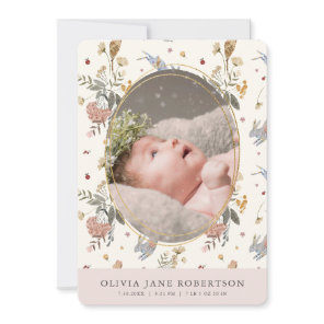 Floral Bunny Girl Photo Birth Announcement