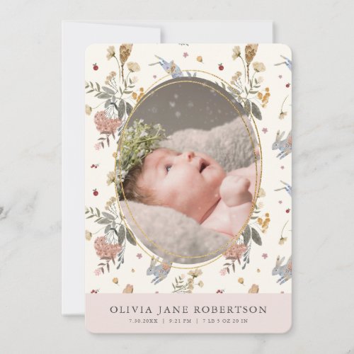 Floral Bunny Girl Photo Birth Announcement