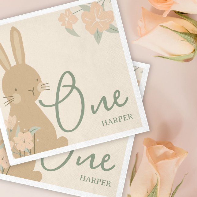 Floral Bunny Girl's Spring 1st Birthday Party Napkins (Creator Uploaded)