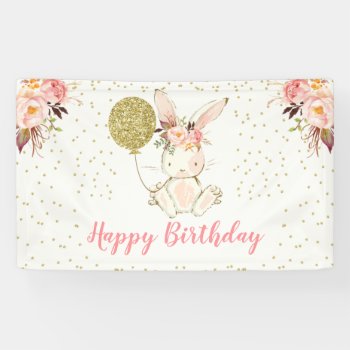 Floral Bunny Happy Birthday Banner by Sugar_Puff_Kids at Zazzle