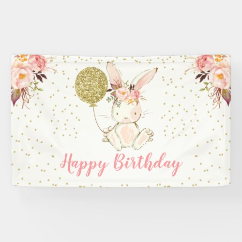 Floral Bunny Happy Birthday Banner