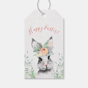 Floral Bunny Happy Easter Gift Tags