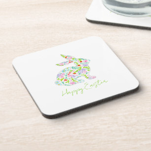 Floral Bunny HAPPY EASTER Spring Colorful Fun Beverage Coaster