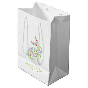 Floral Bunny HAPPY EASTER Spring Colorful Fun Medium Gift Bag