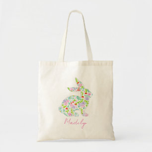 Floral Bunny HAPPY EASTER Spring Colorful Fun Tote Bag