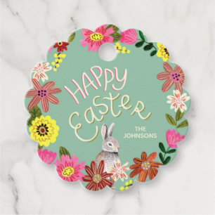 Floral Bunny Happy Easter Spring Gift Favor Tag