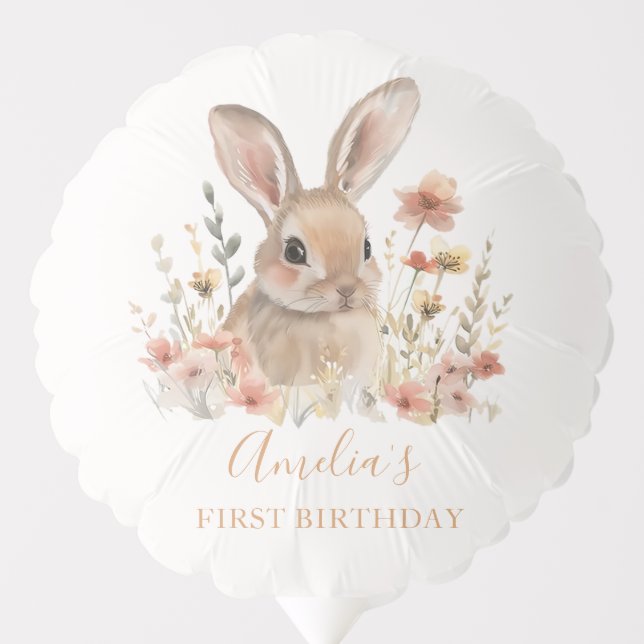 Floral Bunny Kids Birthday Balloon (Front)