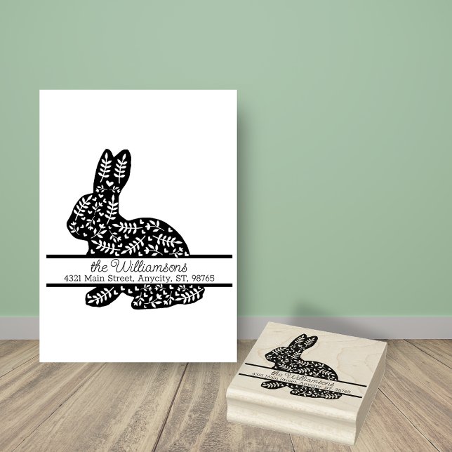 Floral Bunny Monogram Return Address Rubber Stamp (Creator Uploaded)