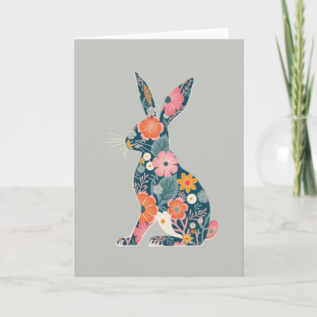 Floral Bunny Pattern Greeting Card (Front)