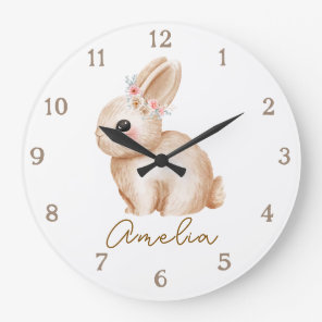 Floral Bunny Personalized Nursery Wall Clock Custo