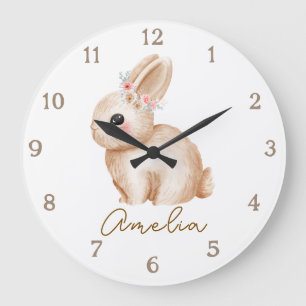 Floral Bunny Personalized Nursery Wall Clock Custo