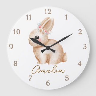 Floral Bunny Personalized Nursery Wall Clock Custo