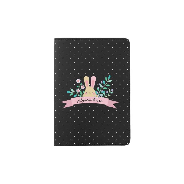 Floral Bunny | Pink & Black | Name Passport Holder (Front)