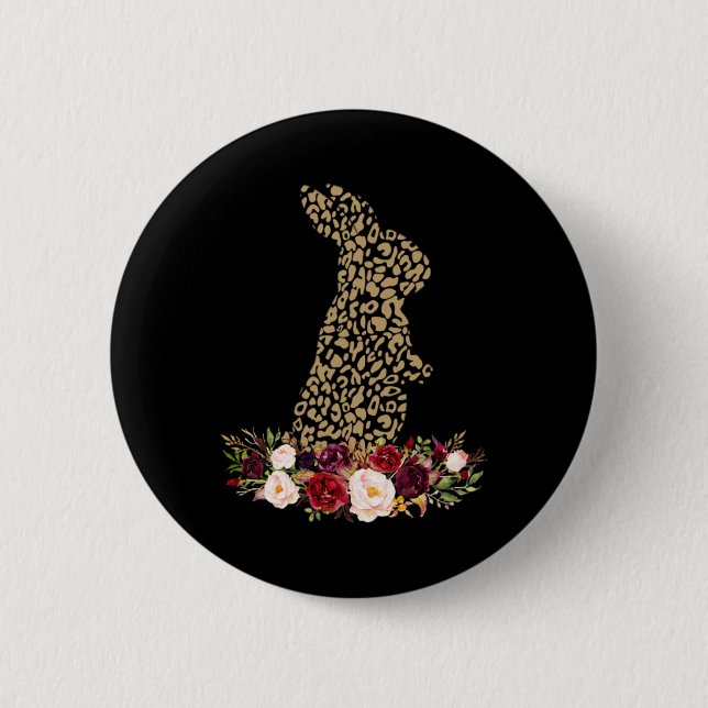 Floral Bunny Rabbit Leopard Cheetah Print Easter G Button (Front)