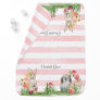 Floral Bunny Rabbit Striped Watercolor Baby Girl Baby Blanket