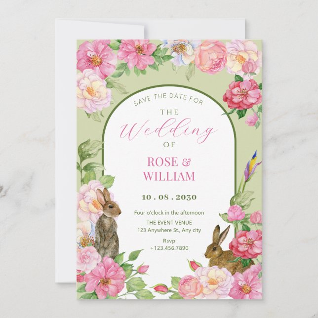 Floral bunny  save the date (Front)