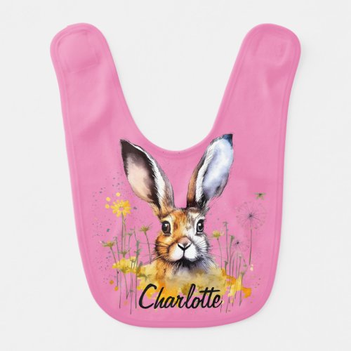 Floral Bunny with Yellow Dandelions Baby Bib
