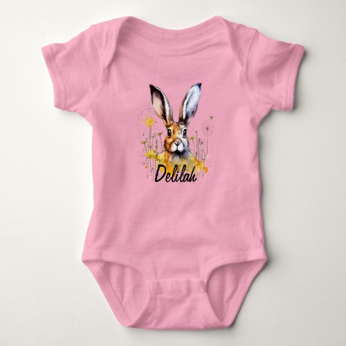 Floral Bunny with Yellow Dandelions Baby Bodysuit