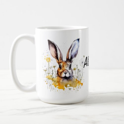  Floral Bunny with Yellow Dandelions Coffee Mug
